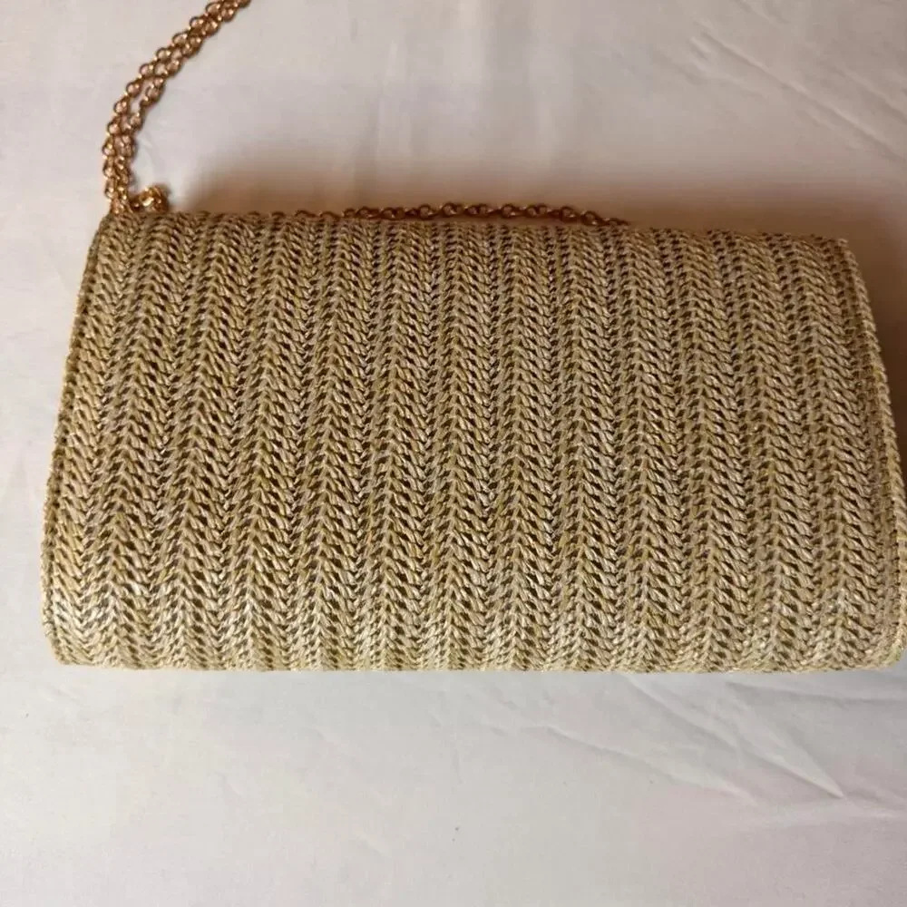 Woven clutch with gold color